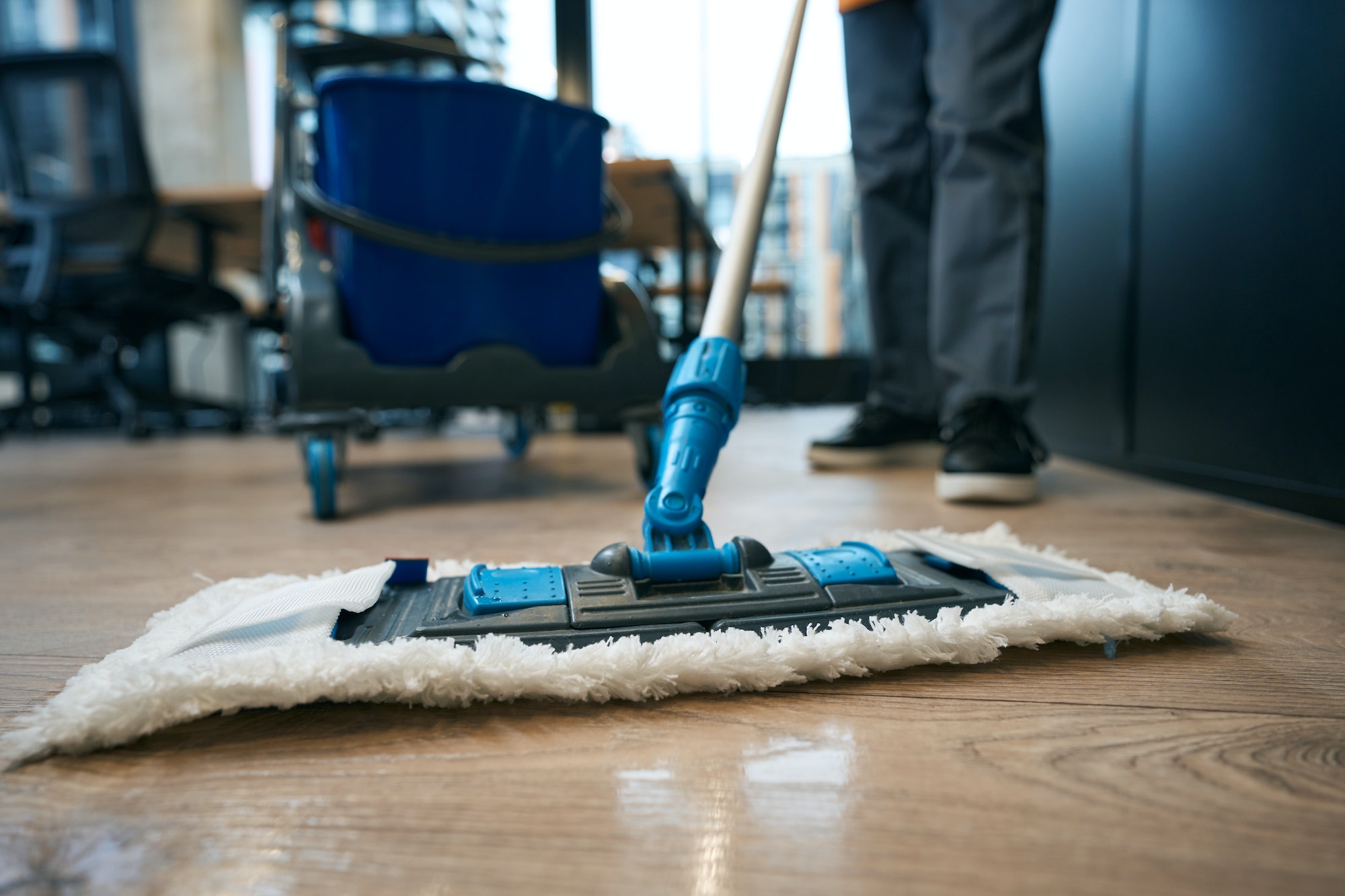 Work of cleaning company specialists in the coworking area